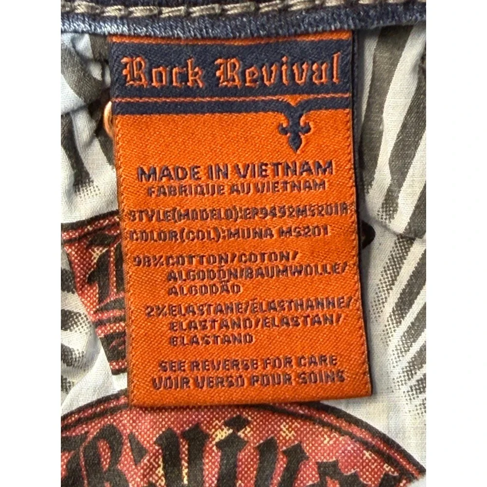 Rock Revival Muna Mid-Rise Skinny Jeans Blue Embroidered Pockets 27